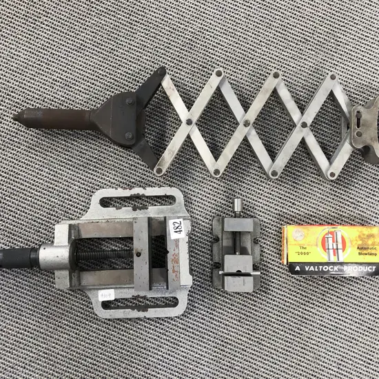 Boxed Rivetter together with Two Vintage Vices