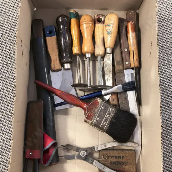 Box of Assorted Painter/Plasterer Tools etc