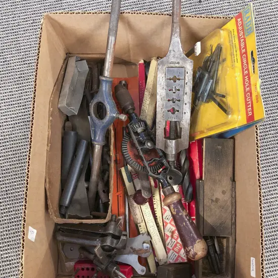 Box of Assorted Vintage Tools & Accessories