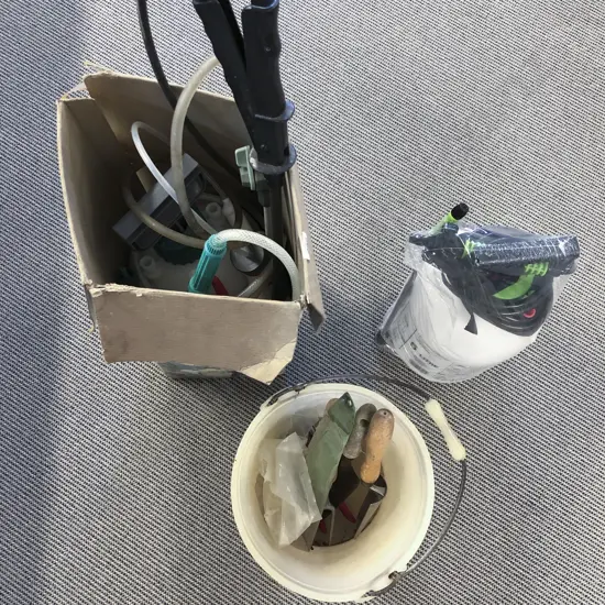 Two Assorted Weed Sprayers and Small Quantity of Garden Tools