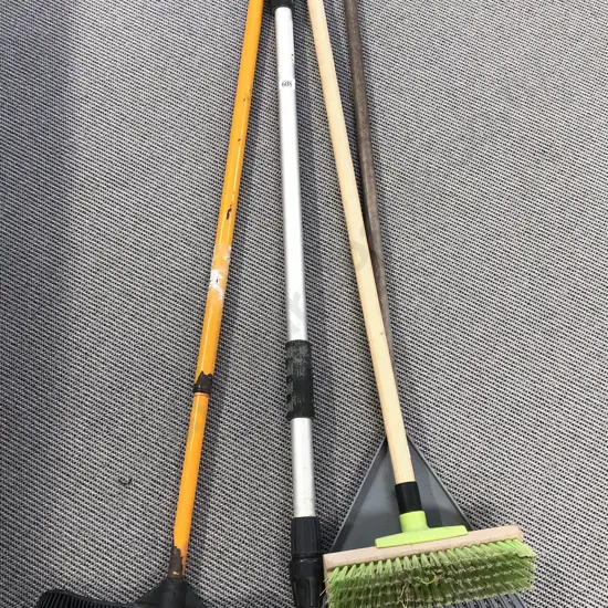 Quantity of Outdoor Brooms & Racks etc