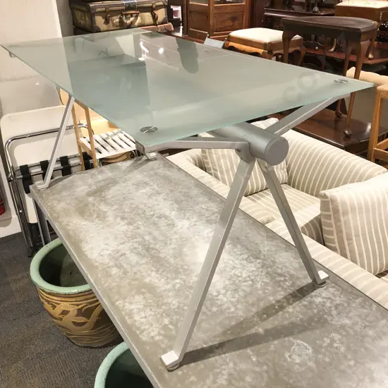 Modern Chrome & Glass Top Table/Desk