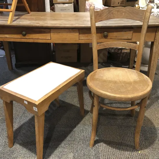 Mid Century Oak Stool together with Bentwood Chair