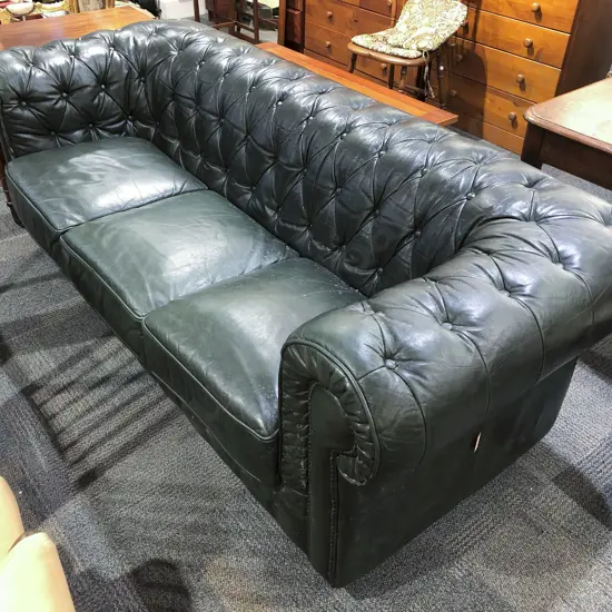 Celine's Green Leather Chesterfield Three Seater Sofa