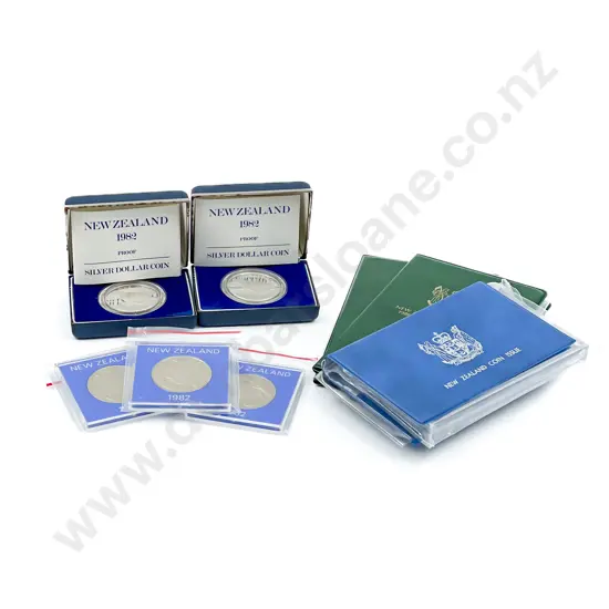 NZ 1982 Takahe Proof Coin Set Unc $1 x3 Proof $ x2 with 1986 Kakapo Unc Coin Set x2