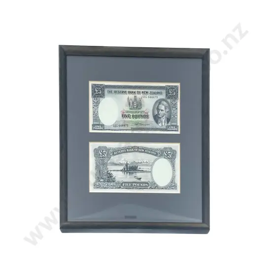 NZ Framed Two Five Pound Notes signed Fleming
