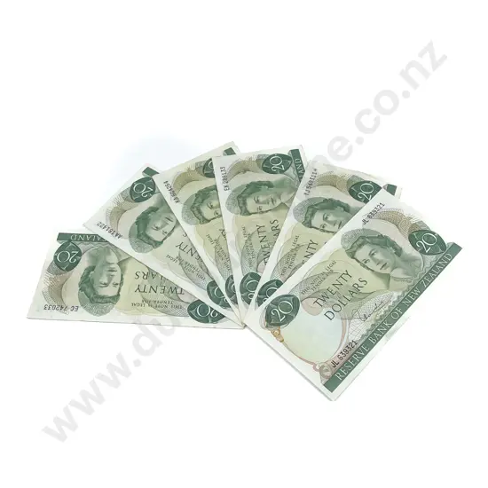 NZ 6 $20 Bank Notes signed Hardie Knight and Fleming