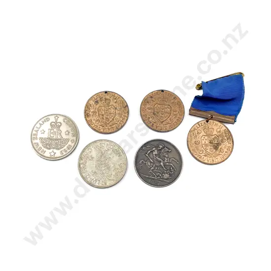 UK Victoria 1887 Silver Crown NZ 1949 1953 Crowns and three 1953 Royal Visit Medals