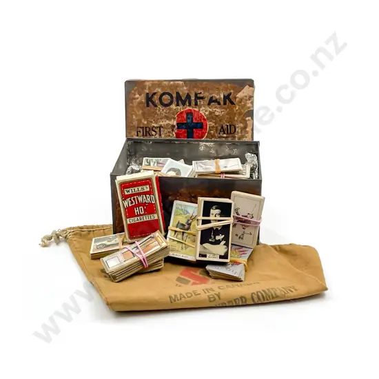 Qty Loose Sorted Sets Cigarette Cards with Kompak First Aid Tin and Seiberling Tubes Canvas Bag
