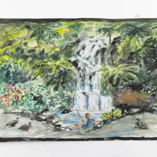 Bernard Aris (1887 - 1977) - Figure Fishing Near Waterfall (unframed)