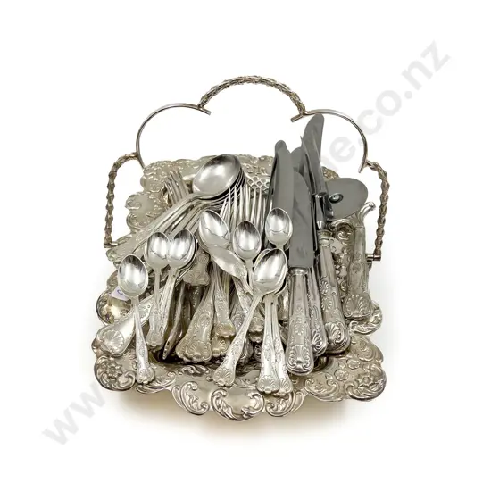 Quantity of Assorted Kings Plate Cutlery on Plated Basket