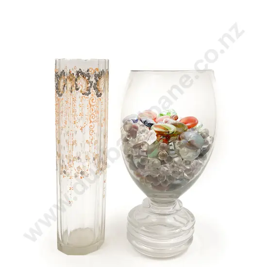 Two Large Glass Vases with Assorted Decorative Glass Stones