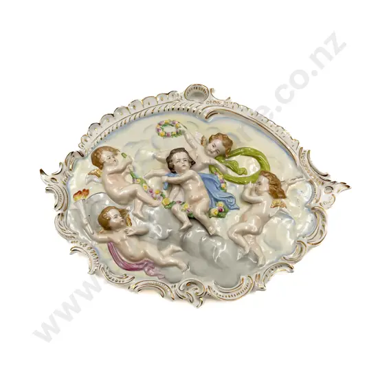 German Relief Moulded Cherub Plaque