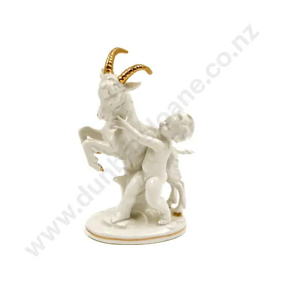 German Porcelain Group Figure of Cherub and Goat