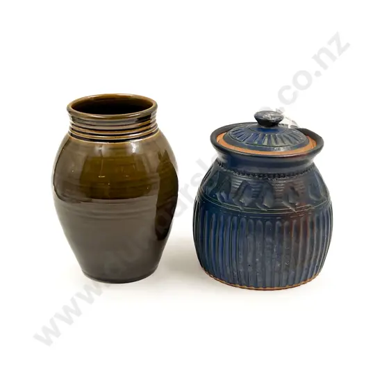 Ross Richards Lidded Jar together with Glazed Vase