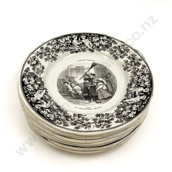 Nine Vintage French Scene Decorated Plates