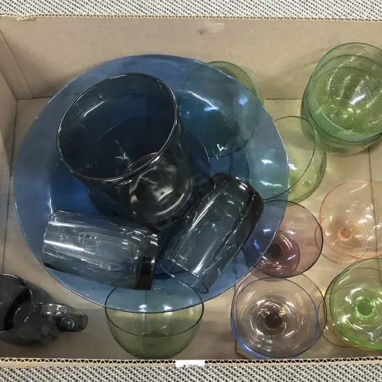 Box of Assorted Coloured Glassware