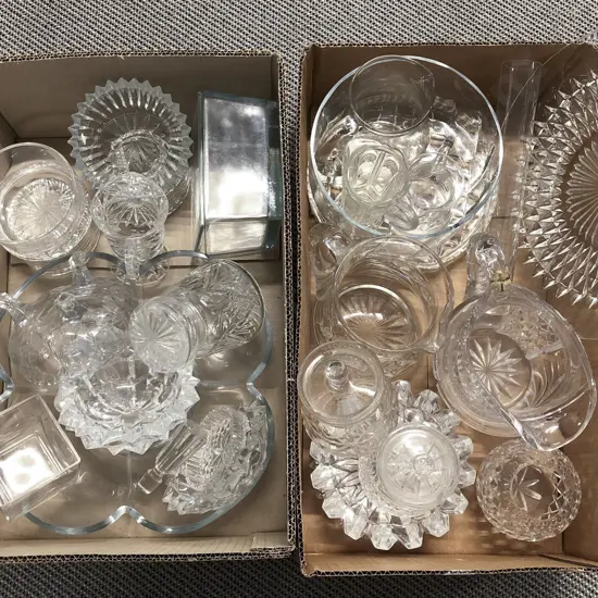 Two Boxes of Assorted Crystal and Glassware