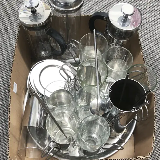 Quantity of Assorted Modern Coffee Cups & Plungers etc