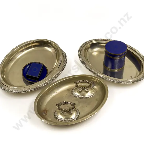 Three Piece Cloisonne Set & Two Plated Tureens