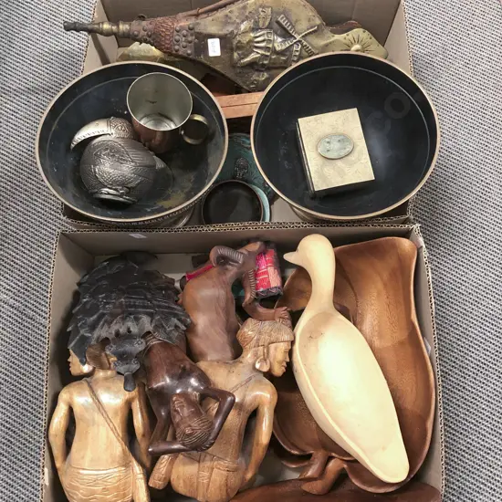 Two Boxes of Assorted Wood & Metal Ware