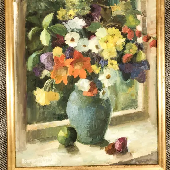 Dorothy Morton - "Flower on Window Sill" - Oil on Board