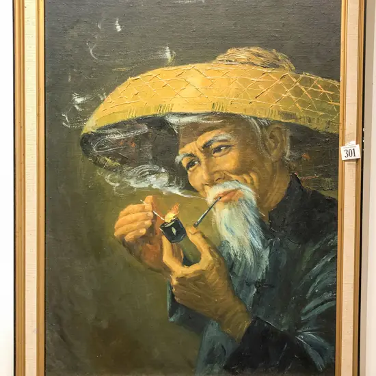 Artist Unknown - Oil Portrait of Pipe Smoking Man
