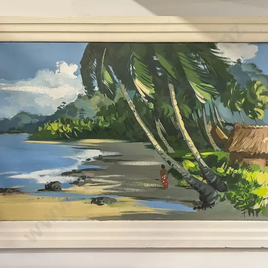 Indistinctly Signed Tropical Landscape - Oil on Board