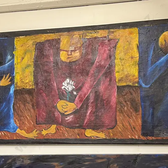 Indistinctly Signed Abstract Figural Oil on Canvas