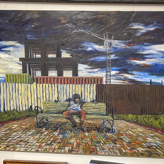 Artist Unknown - Man on Park Bench - Oil on Polystyrene Board