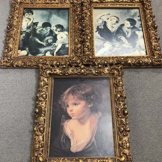Matched Set of Three Ornate Gilt Painted Framed Prints