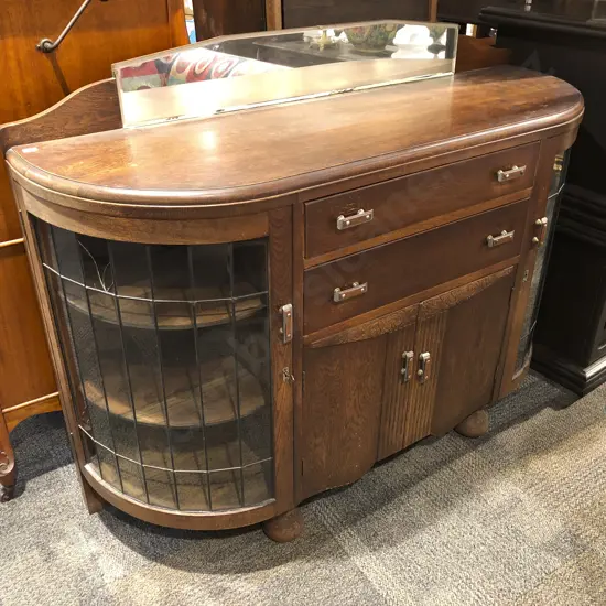 Art Deco Oak Sideboard with Curved Led Light Doors
