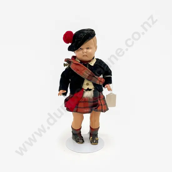 German Turtle Mark Celluloid Doll in Scottish Outfit