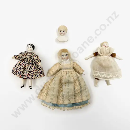 Four Small Bisque and China Shoulder Plate Dolls