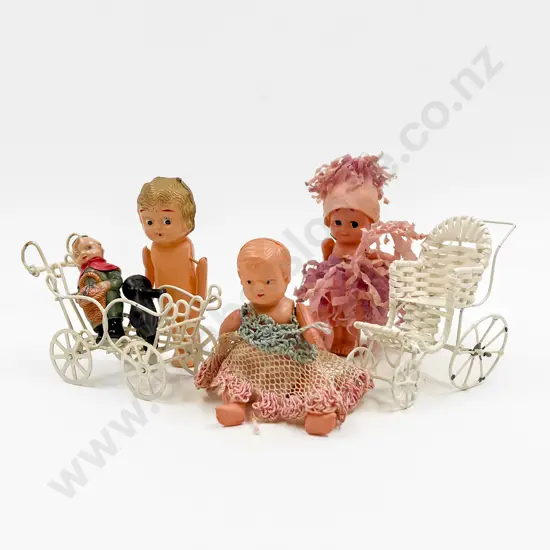 Two Painted Metal Doll Prams