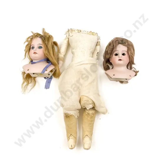 Two Armand Marseille Bisque Shoulder Plate Doll Heads