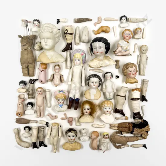 Qty Bisque and China Doll Heads and Limbs All with Faults
