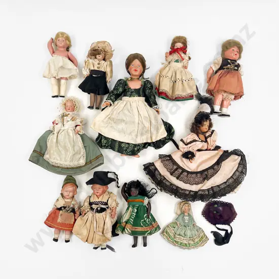 Collection Eight Vintage Celluloid and Costume Dolls
