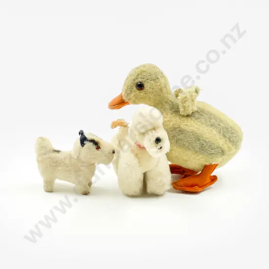 Steiff Duckling with Small Poodle and Terrier Dogs