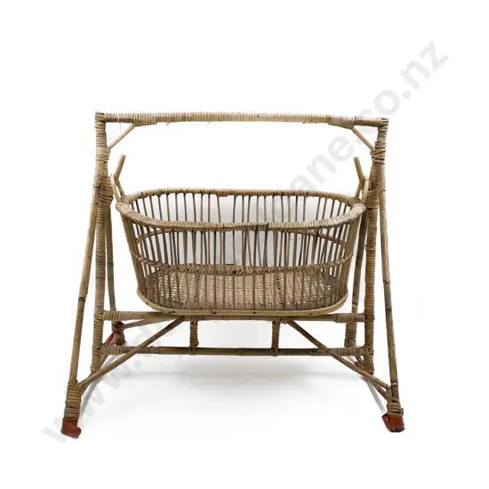 Vintage Cane Dolls Cradle on Swing Stand