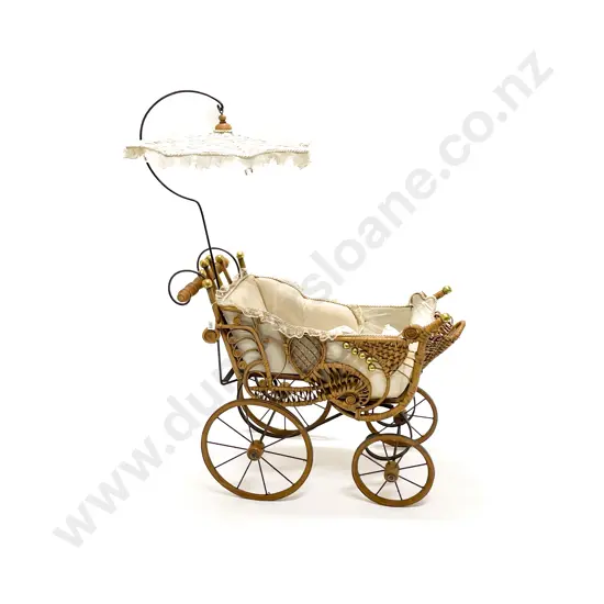 Victorian Style Woven Cane Dolls Pram