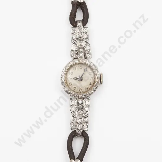 All Platinum Art Deco Ladies Diamond Wrist Watch