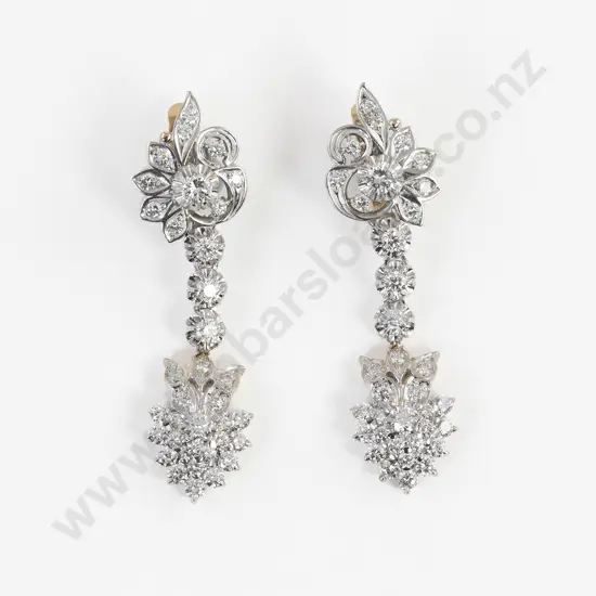 Pair 18ct and 9ct 70stone Diamond Pendant Drop Earrings