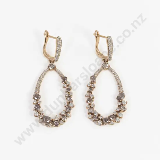 Pair 18ct Rose Gold 226stone Diamond Pendant Earrings