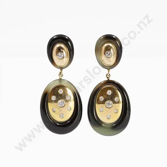 Pair 14ct Onyx and Diamond Drop Earrings