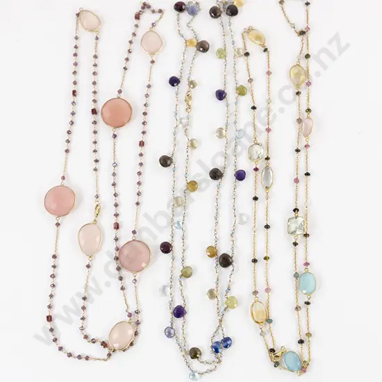 Bilkey & Co Three Multi-Gem Long Woven Beaded Necklaces