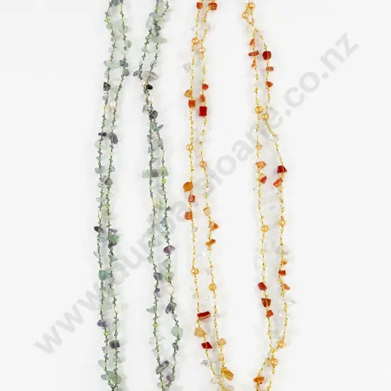 Two Long Woven Beaded Necklaces