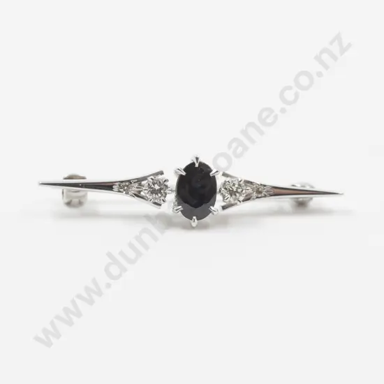 18ct Five Stone Sapphire and Diamond Bar Brooch