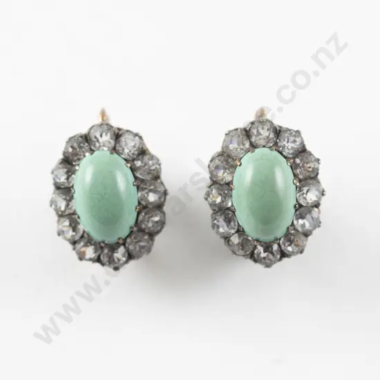 Pair 14/15ct and Silver Turquoise and White Sapphire Cluster Earrings