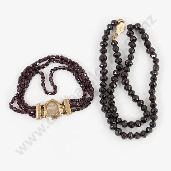 Early Victorian Three Strand Faceted Garnet Bead Bracelet